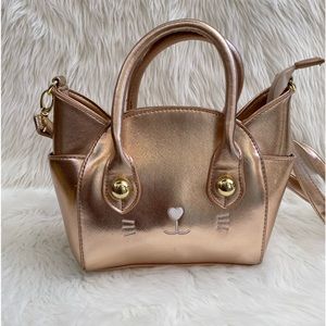 Luv Betsey Johnson Katt Cat Face Satchel Crossbody Bag Purse Rose Gold Saffiano